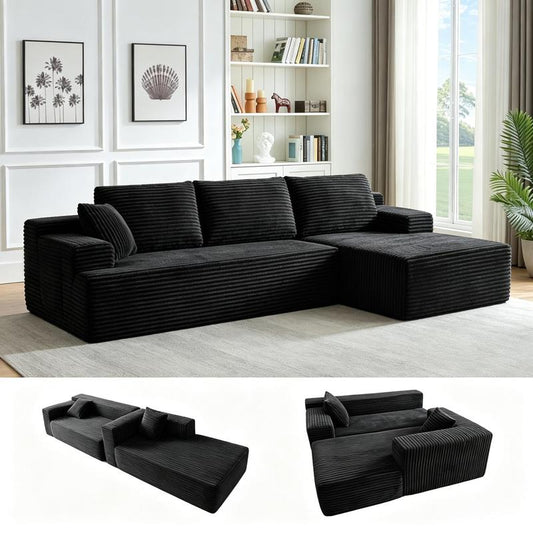 Corduroy L-Shaped Cloud Sectional Sofa